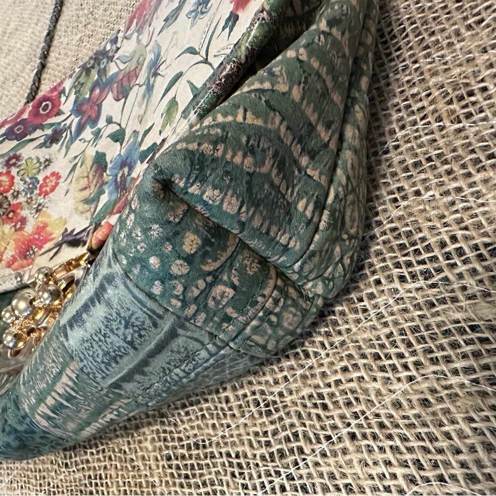 Floral & Green Leather Crossbody Bag Purse Satchel Art to Wear Boho Lagenlook - Picture 11 of 14